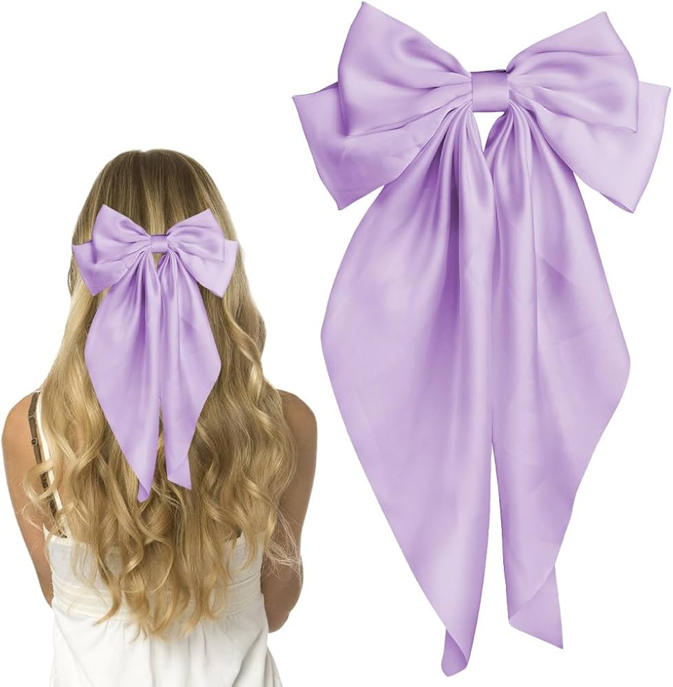 Pufandor Hair Bow Silky Satin Hair Ribbons for Women, Purple Bows for Girls Hair Bowknot Barrette... | Amazon (US)