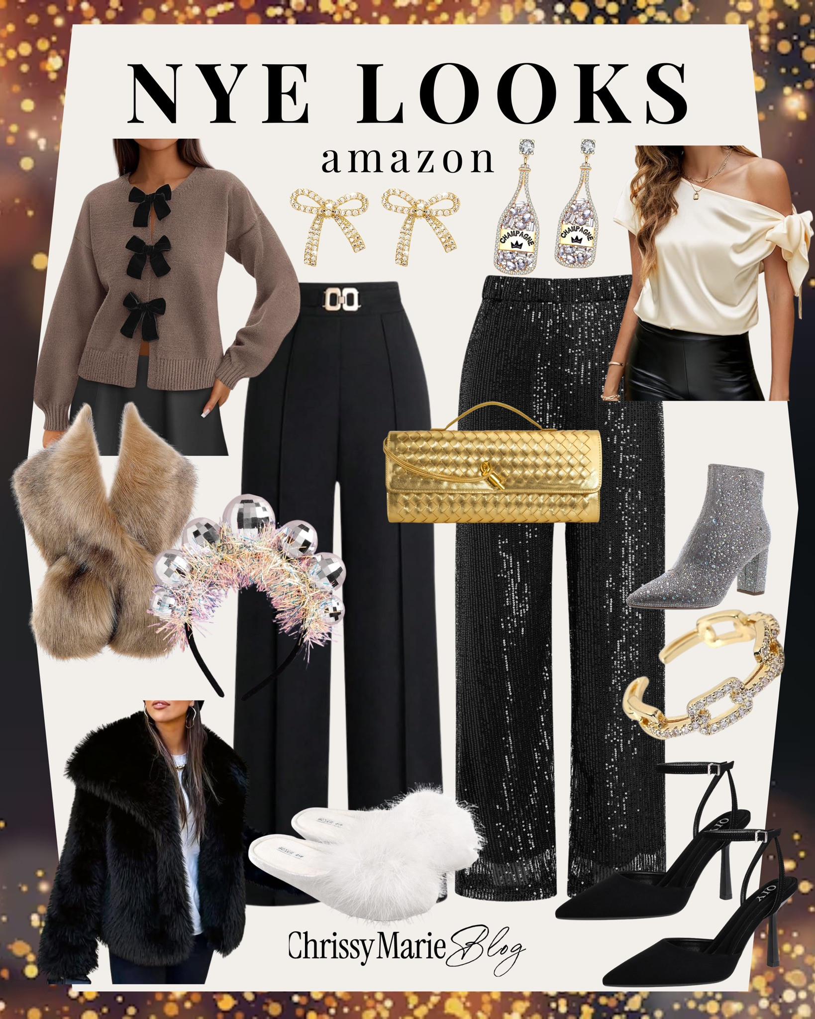 ✨ NYE looks, but make them chic and fun.
A mix of bows, sequins, faux fur, and a touch of sparkle — the kind of Amazon finds that feel festive without going over the top. Whether you’re dressing up or keeping it cozy at home, there’s a look here for every vibe.🤍

#AmazonFashion #HolidayStyle #NYEOutfits #AmazonFinds #LTKStyle #FestiveLooks #ChrissyMarieBlog 

 #LTKHoliday #LTKSeasonal #LTKFindsUnder50