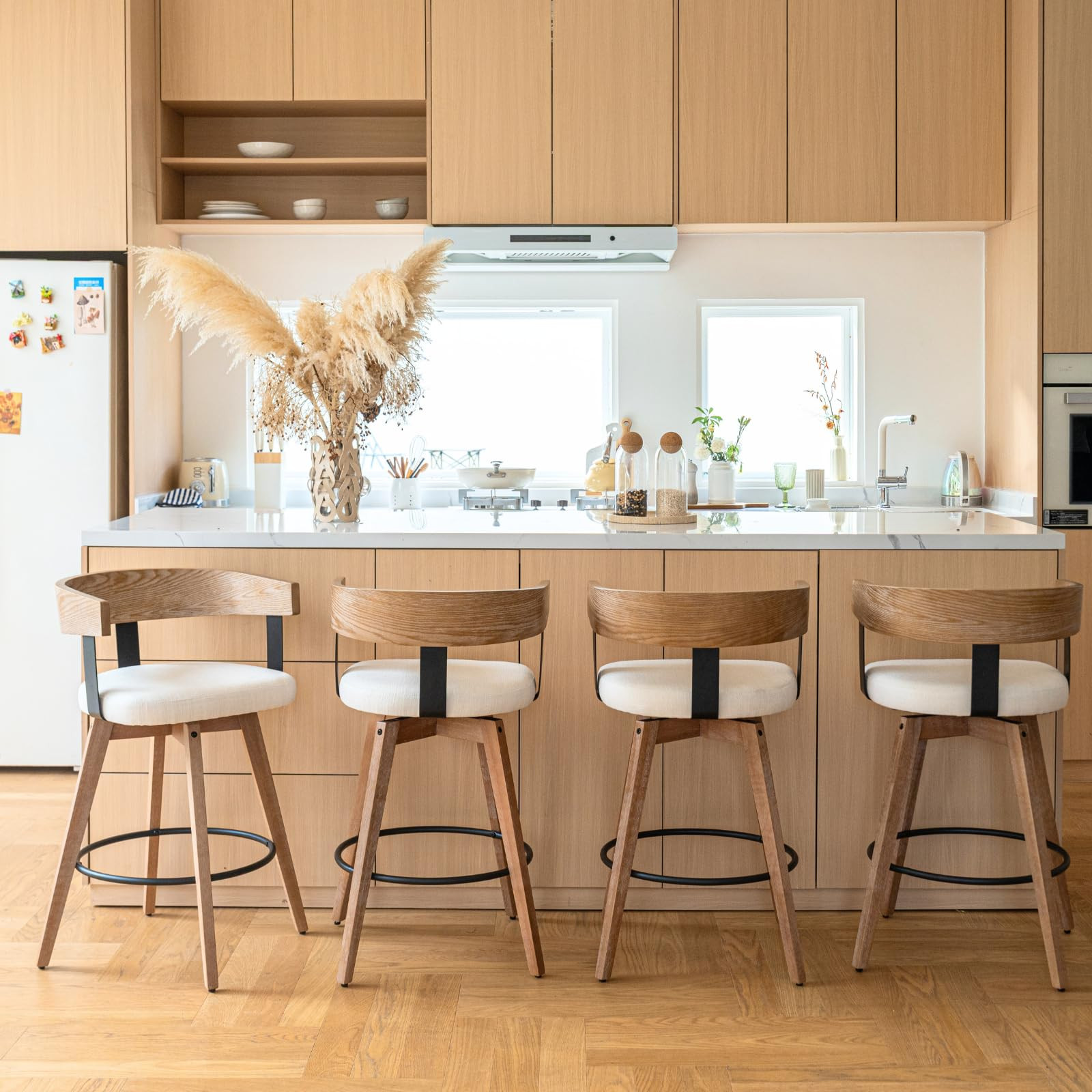 Swivel Bar Stools Set of 4, 26" Upholstered Counter Height Bar Stools with Footrest, Modern Barre... | Amazon (US)