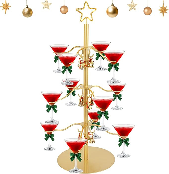 Cocktail Tree Stand for Drinks, 3 Tier 12 Champagne Glass Holder for Parties, Cocktail Tree Stand... | Amazon (US)