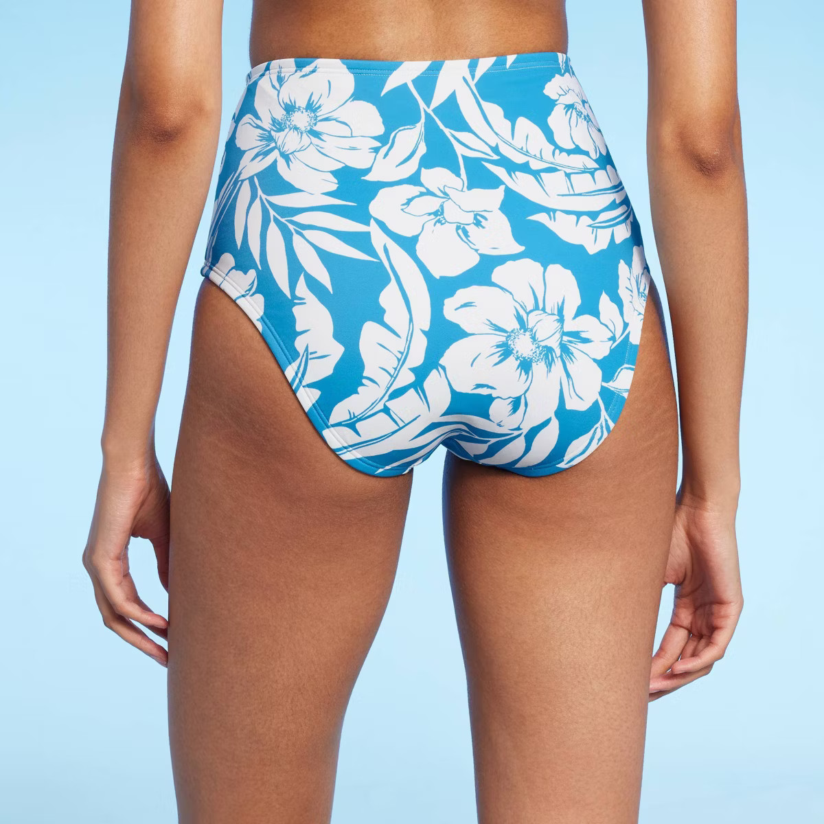 Women's High Waist Medium Coverage Bikini Bottom - Shade & Shore™ Blue Floral Print | Target