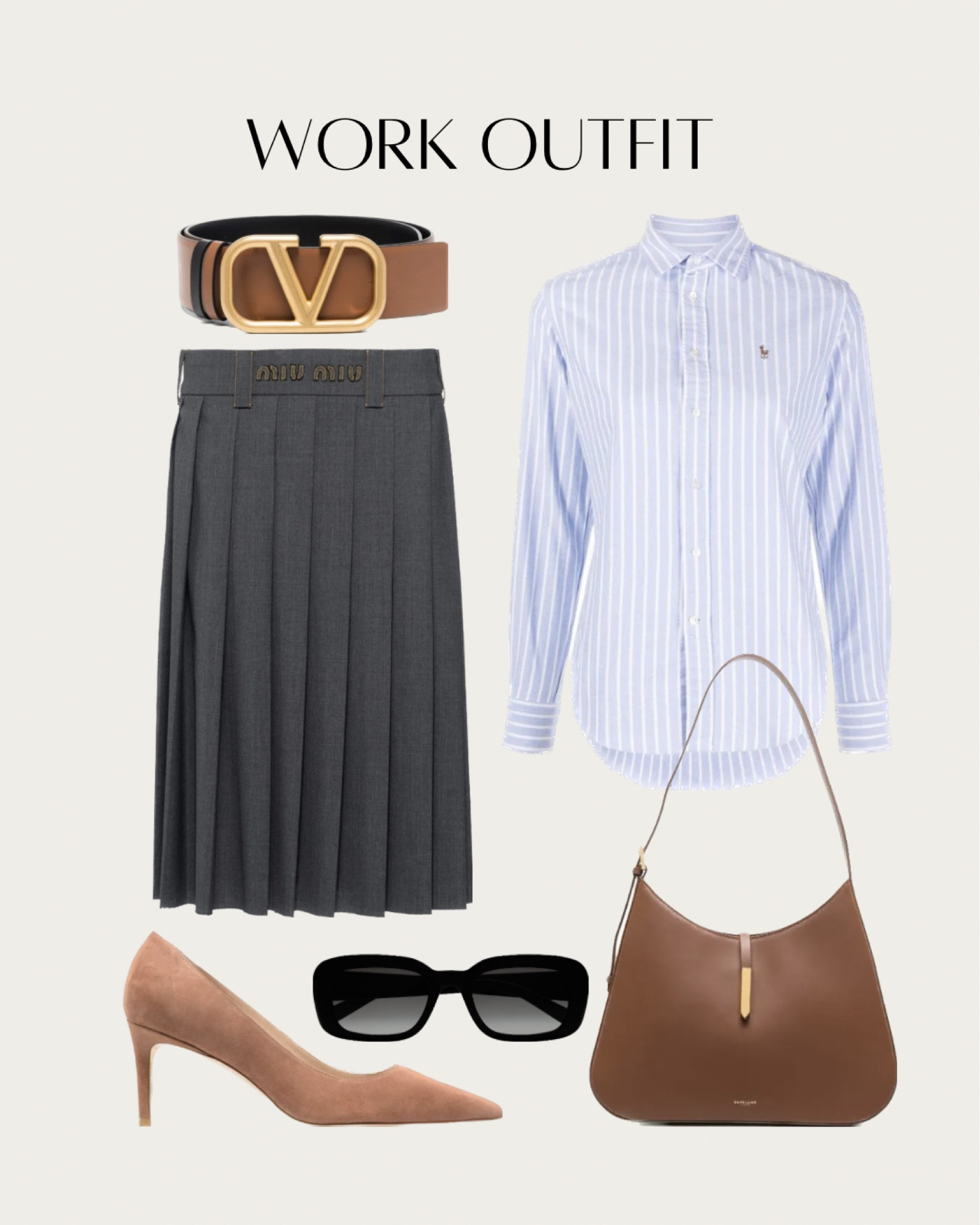 Work outfit women’s fashion brown belt with grey midi skirt, blue short, beige heels pumps, black sunglasses and brown leather shoulder bag  

#WorkOutfit #WorkWear #WomensFashion #International #OldMoney #OldMoneyFashion #OldMoneyStyle #US #Europe

#LTKitbag #LTKshoecrush #LTKstyletip