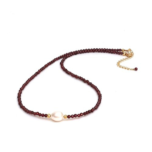 Gempires Red Garnet Beaded Necklace with Pearl Choker Crystal Jewelry Lightweight January Birthstone Gifts Hypoallergenic 18 Inch Gold Plated Necklaces For Women | Amazon (US)
