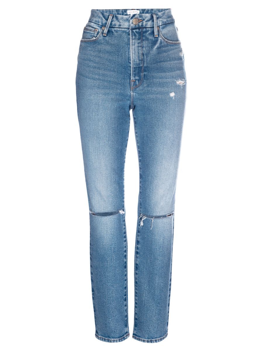 GOOD AMERICAN Good Classic High-Rise Distressed Stretch Slim Jeans | Saks Fifth Avenue