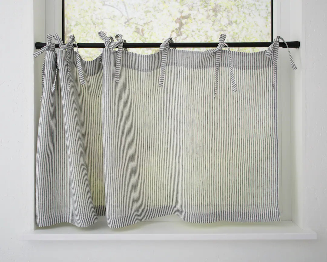 Semi Sheer Linen Curtains, Cafe Linen Curtains, Drapery for Kitchen, Bathroom Drapery Curtain Wit... | Etsy (US)