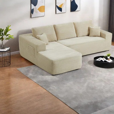 Modern Beige Fabric Sofa With Chaise, Spacious Living Room Furniture | Wayfair North America