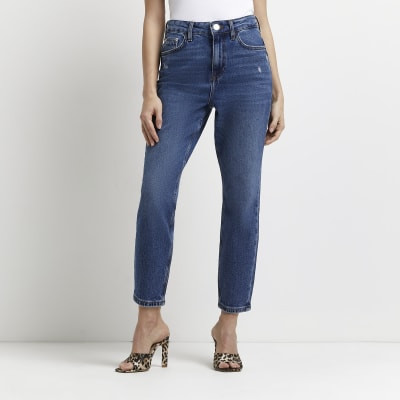 Petite blue high waisted bum sculpt mom jeans | River Island (UK & IE)