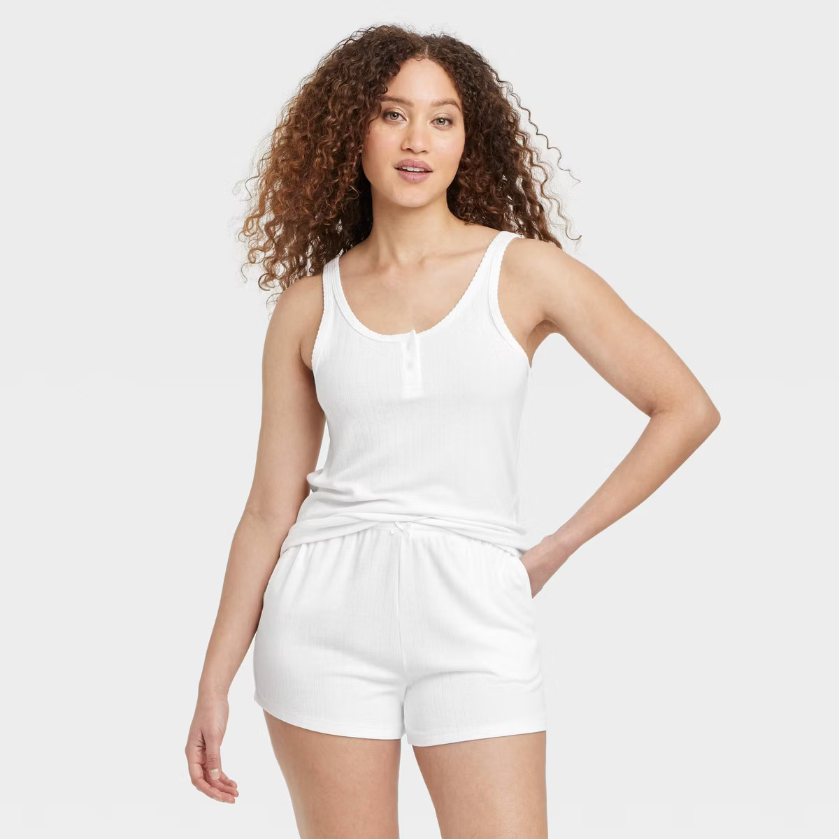 Women's Pointelle Henley Tank Top and Shorts Pajama Set - Auden™ | Target