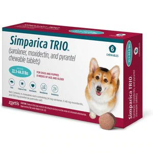 SIMPARICA TRIO Chewable Tablet for Dogs, 22.1-44.0 lbs, (Teal Box), 6 Chewable Tablets (6-mos. su... | Chewy.com