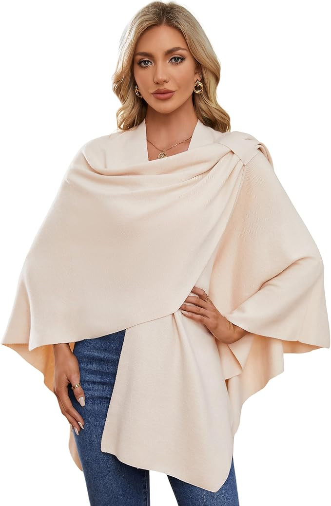 PULI Womens Large Cross Front Poncho Sweater Wrap Topper Knitted Elegant Shawls Cape for Fall Win... | Amazon (US)