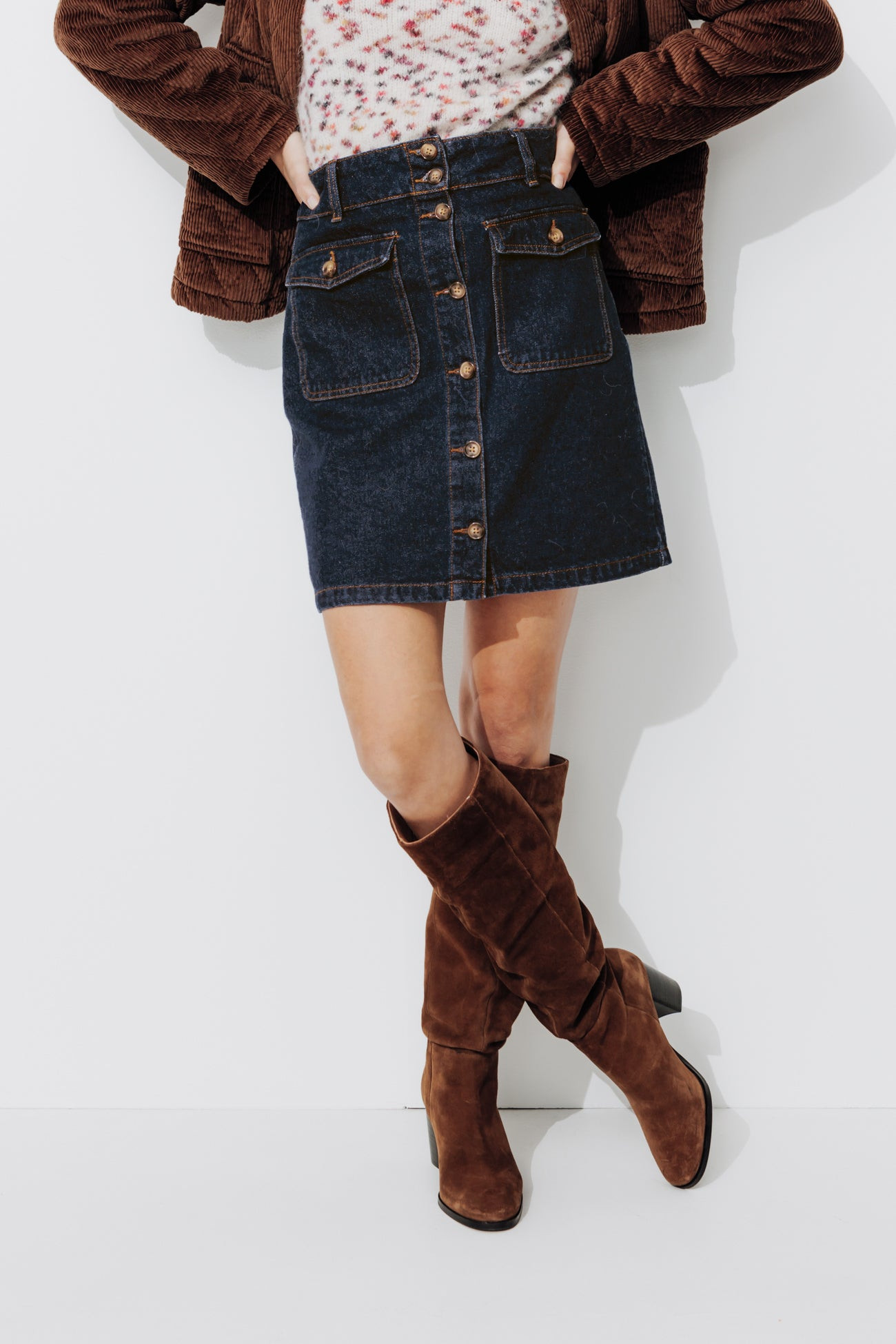 Jupe en jean boutonnée Femme - Jean rinse | Promod (FR)