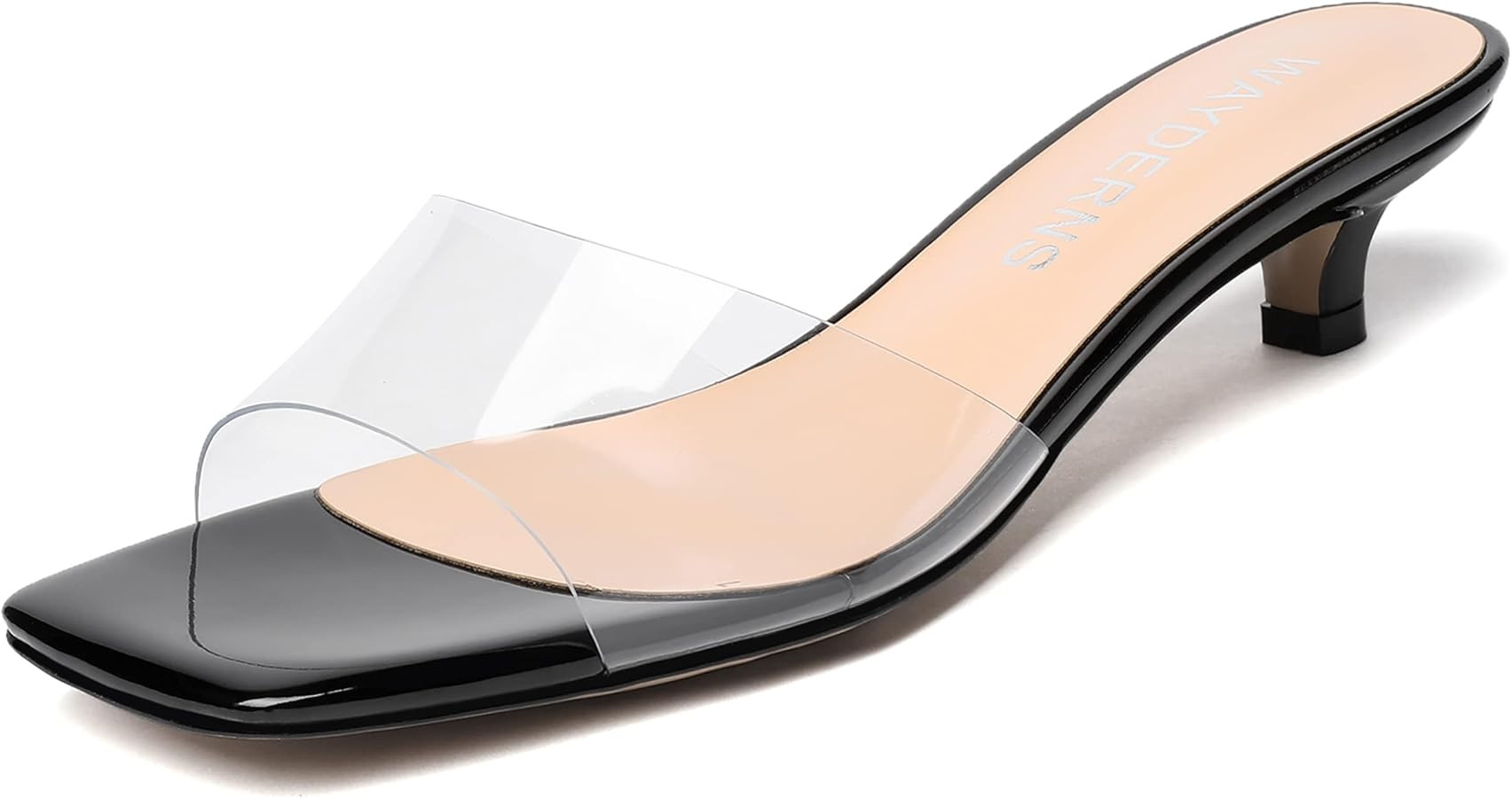 WAYDERNS Women's Clear PVC Open Toe Square Toe Slip On Solid Patent Fashion Work Kitten Low Heel ... | Amazon (US)