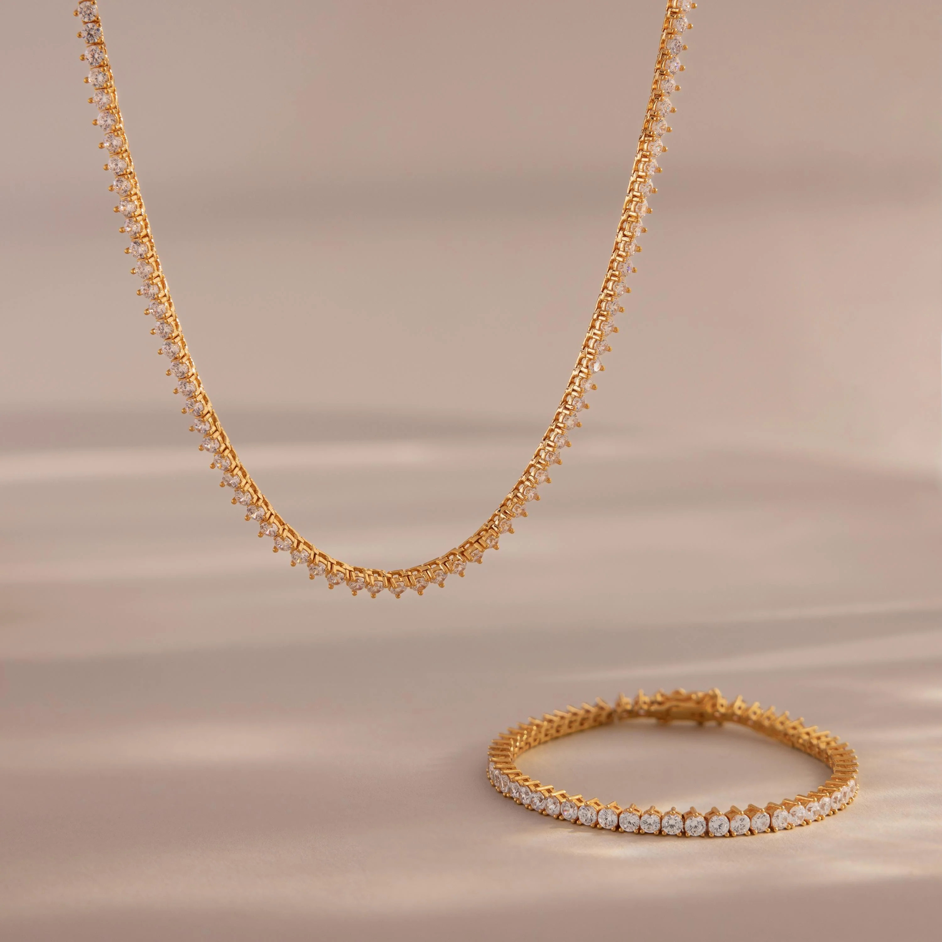Gold 3 Prong Diamond Tennis Necklace & Bracelet Set | Caitlyn Minimalist | Caitlyn Minimalist