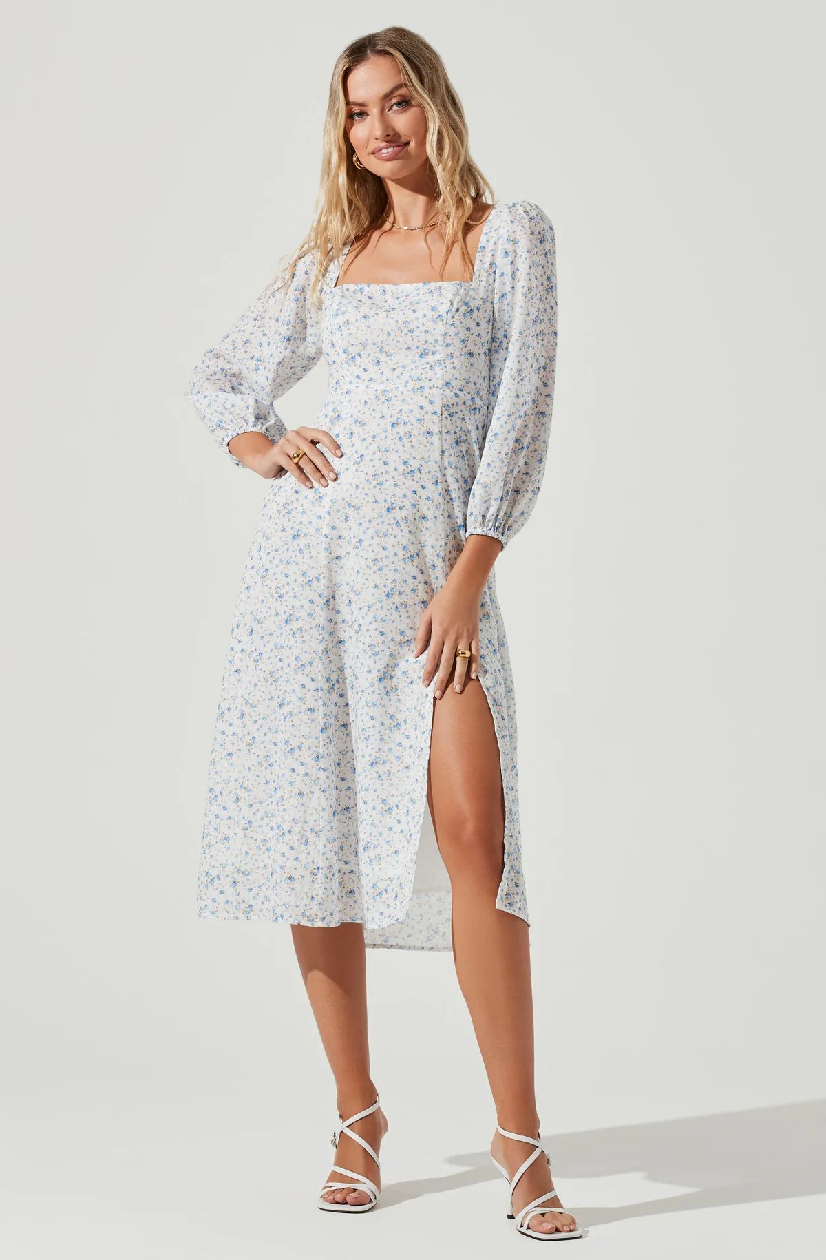 Audette Square Neck Floral Cutout Midi Dress | ASTR The Label (US)