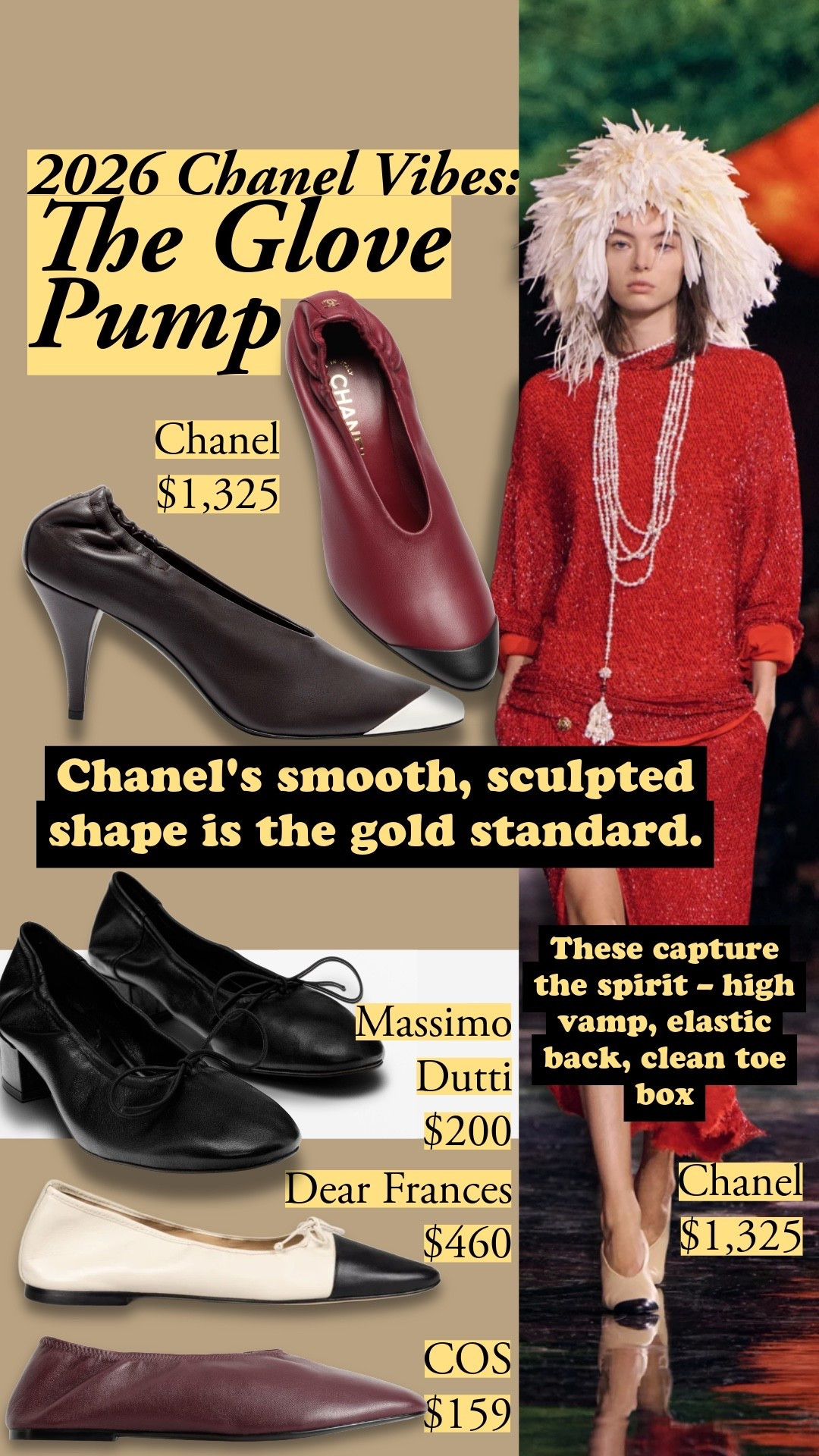 Chanel's glove pump has a perfectly smooth toe box transition and invisible reinforcement that's nearly impossible to replicate at lower prices. These capture the spirit – high vamp, elastic back, clean lines – without claiming to match that engineering. 

glove pumps, high vamp pumps, kitten heels, leather pumps, pointed toe pumps, elastic back heels, office shoes


#LTKootd