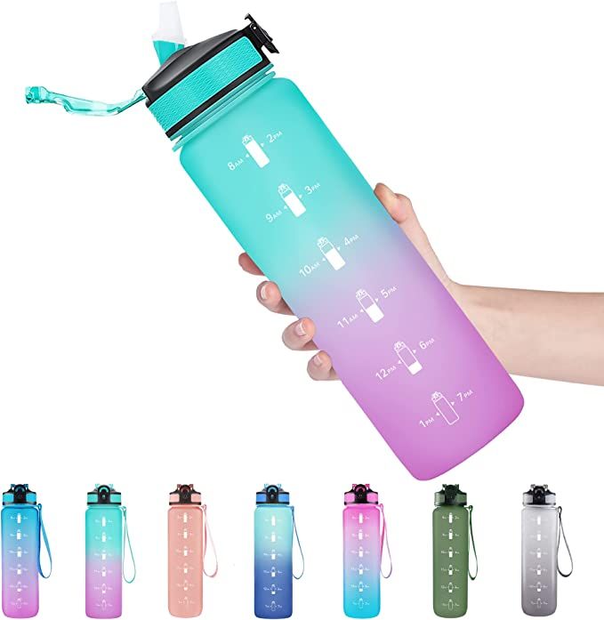 EYQ 32 oz Water Bottle with Time Marker, Carry Strap, Leak-Proof Tritan BPA-Free, Ensure You Drin... | Amazon (US)