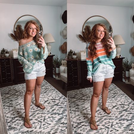 Summer beach sweaters with white shorts ! 

Crochet sweater - small
Rainbow stripe sweater - small 
Size 28 white shorts (run large!) 

Code: APRIL20 



#LTKFind #LTKtravel #LTKunder50