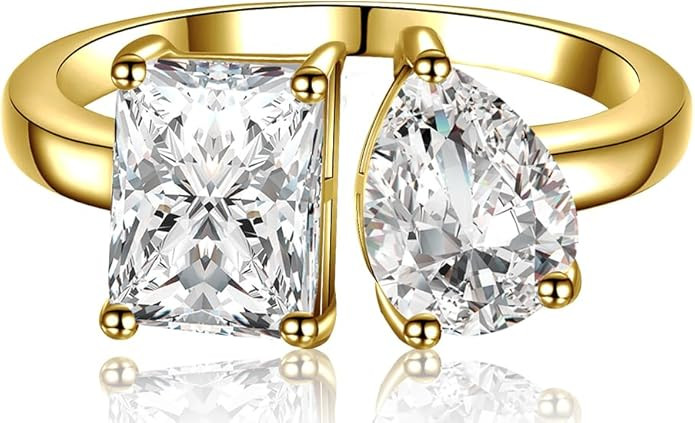 2.75ct Toi Et Moi Ring 925 Sterling Silver Women Cubic Zirconia Engagement Ring White/14K Gold Pl... | Amazon (US)