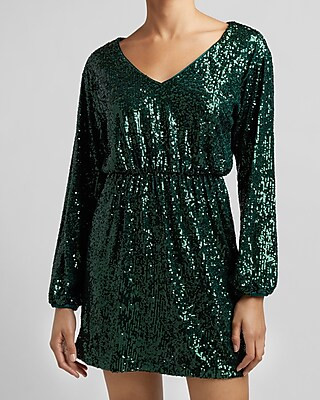 Sequin V-Neck Dress | Express