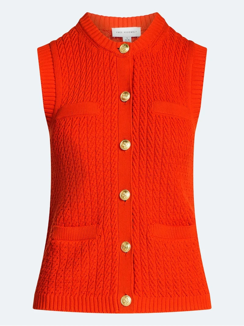 Free Assembly Women's and Women's Plus Button Front Cable Knit Sweater Vest, Lightweight, Sizes X... | Walmart (US)