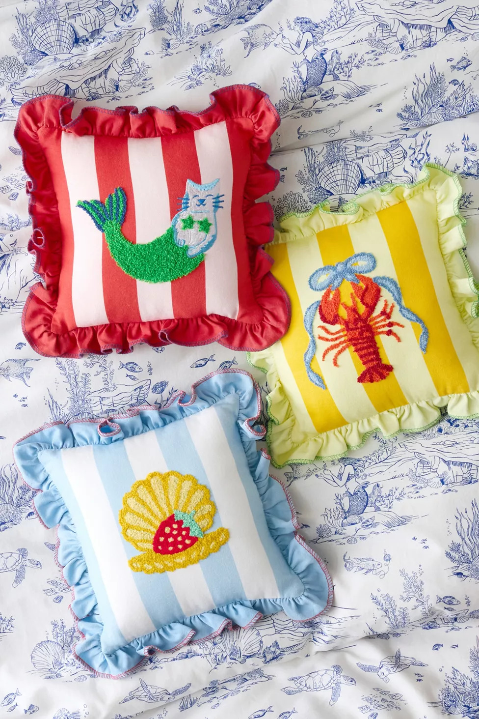 Palm B*tch Tufted Striped Ruffle Mini Throw Pillow | Urban Outfitters (US and RoW)