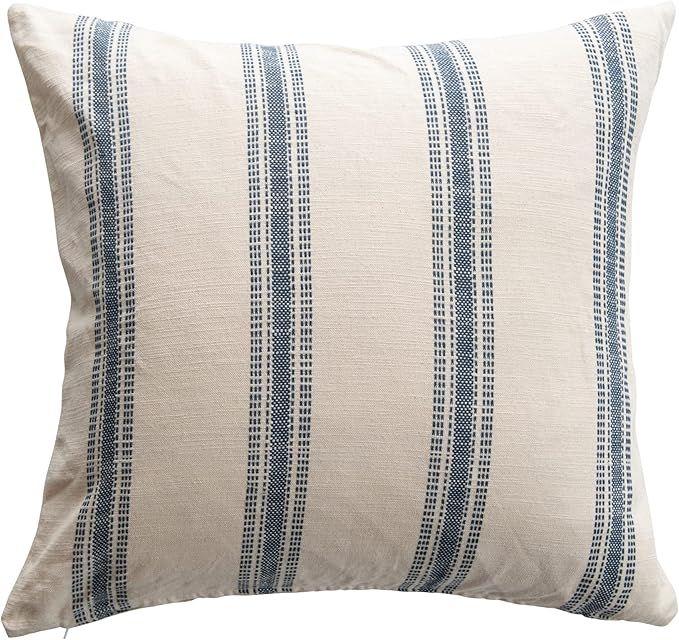 Creative Co-Op Square Striped White & Blue Woven Cotton Pillow, White | Amazon (US)