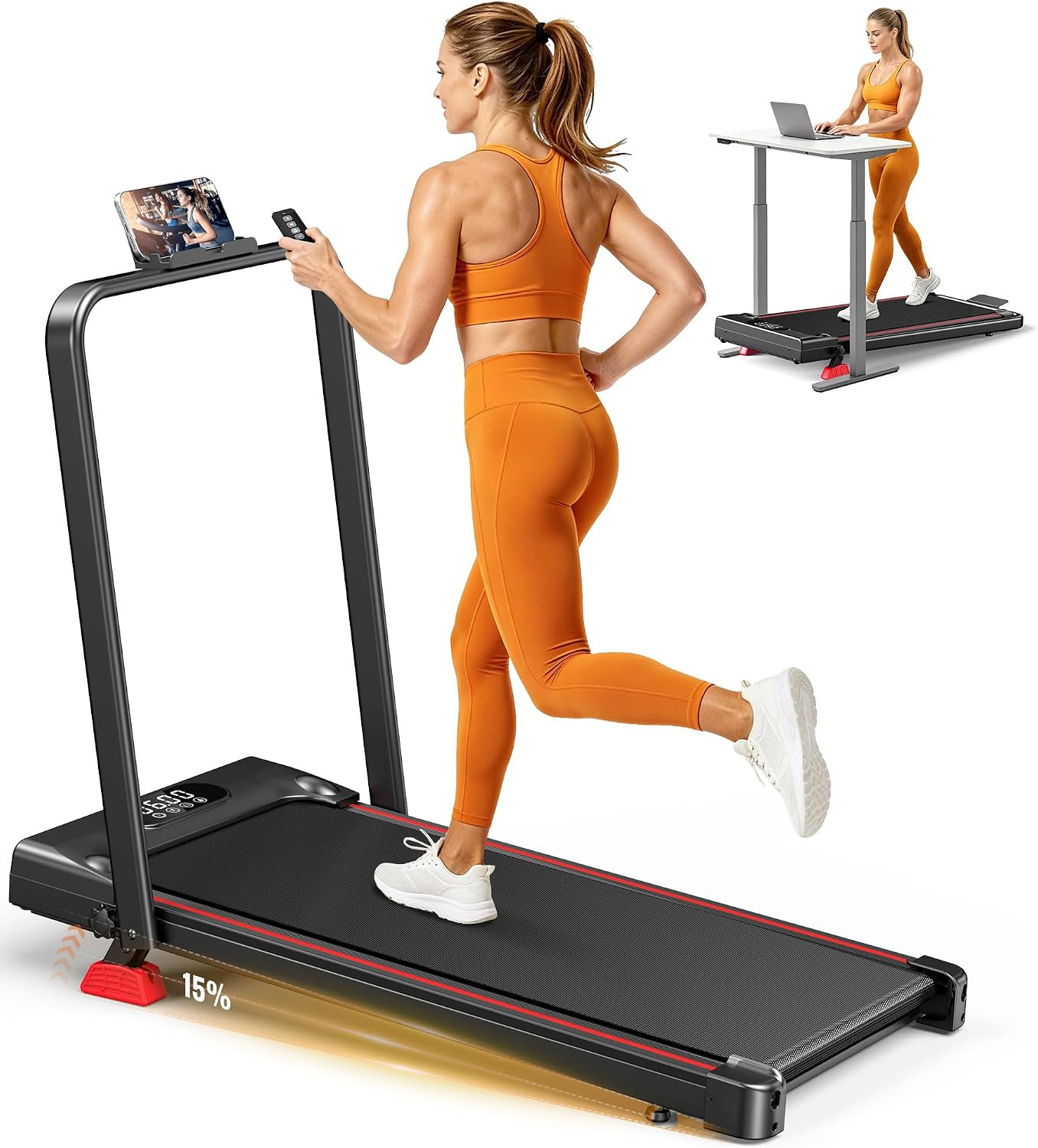 Portable Walking Pad Treadmill for Home,Walking Pad with Incline and Handle Bar,3.0HP Quiet Under Desk Treadmills for Home Office Small,350LB Capacity,0.6-6.2MPH with Remote | Amazon (US)