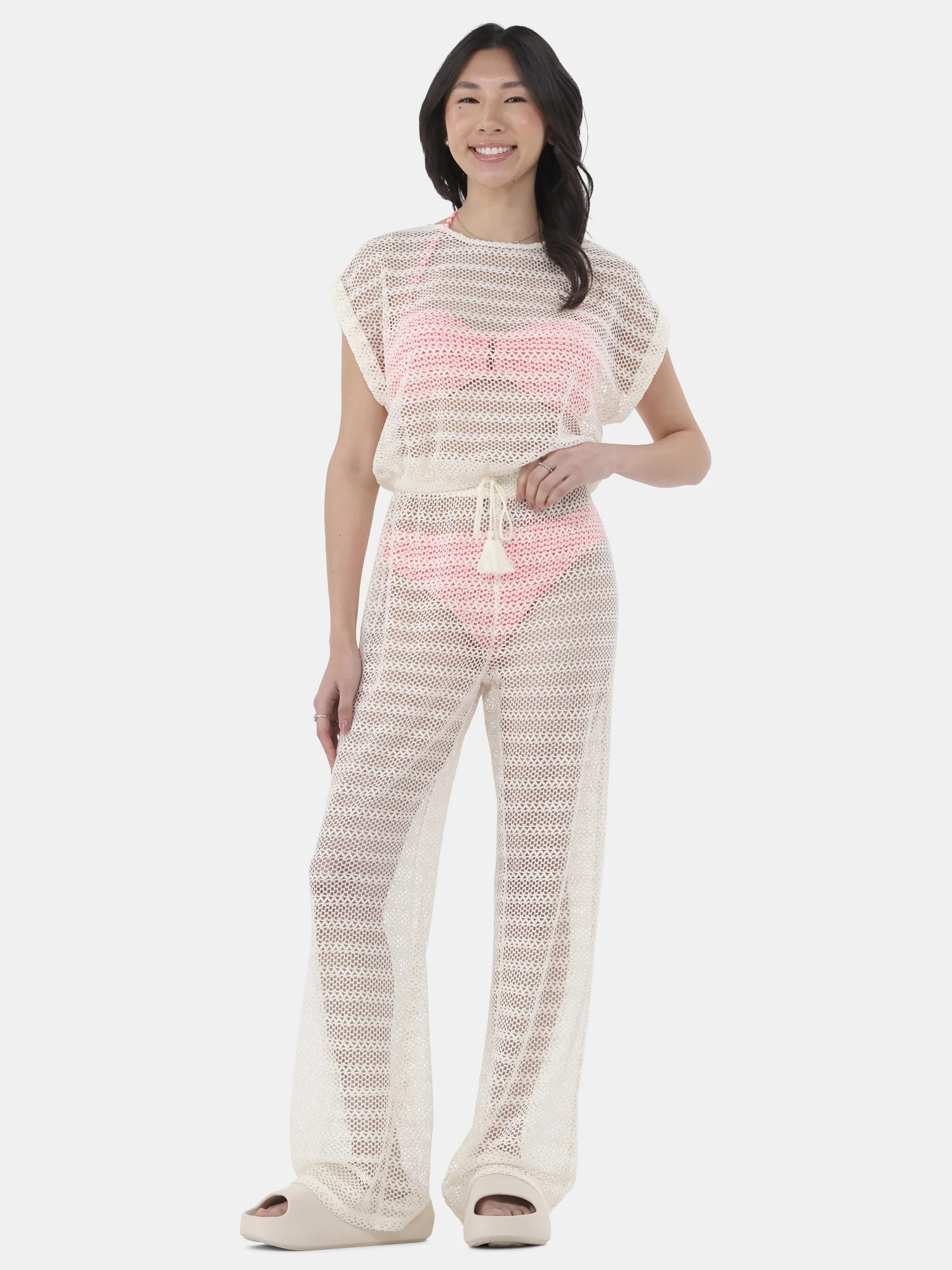 No Boundaries Striped Crochet Pants Coverup, Women's | Walmart (US)