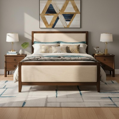 Christopher Knight Home Astrape Coastal King Size Acacia Wood Upholstered Platform Bed with 2 Wooden Nightstands, Beige/Brown | Target