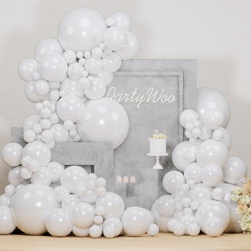 PartyWoo Pearl White Balloons 142 pcs White Balloons Pearl Balloons Different Sizes Pack of 18 12 10 5 Inch White Pearl Balloon Arch Kit Balloon Garland for Wedding Bridal Party Decorations White-Z30 | Amazon (US)