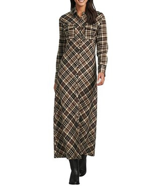Lawson Woven Plaid Print Point Collar Long Sleeve Shirt Dress | Dillard's