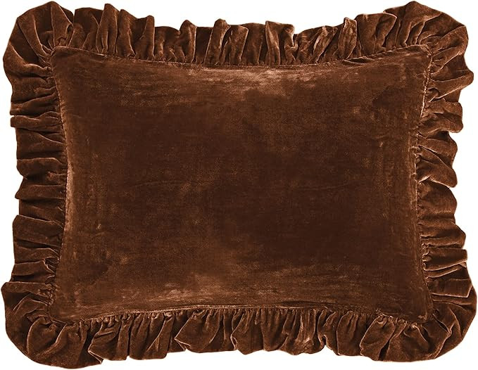 HiEnd Accents Stella Faux Silk Velvet Oblong Pillow, 16x21 inch, Copper Brown, Romantic Western M... | Amazon (US)