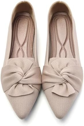 HIULYCENCE Flats for Womens Pointed Toe Ballet Flats with Bow Comfortable Knit Dressy Flats | Amazon (US)