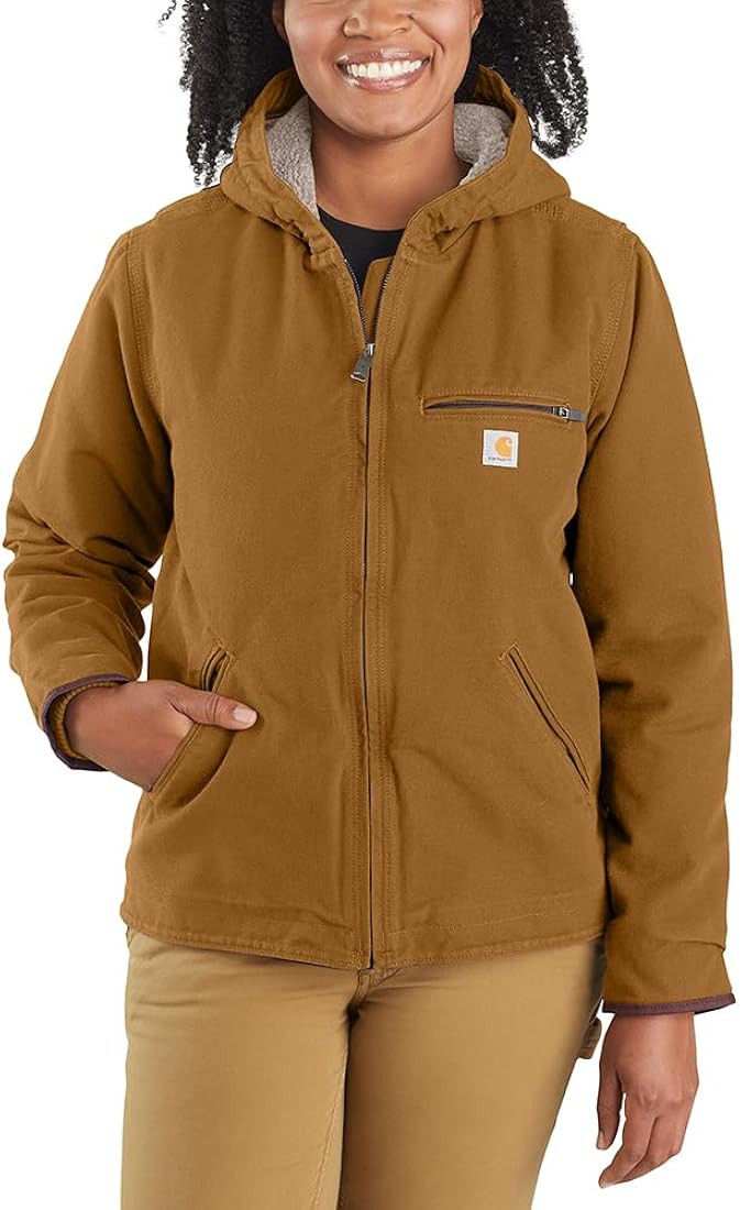 Carhartt Women's Loose Fit Washed Duck Sherpa Lined Jacket | Amazon (US)