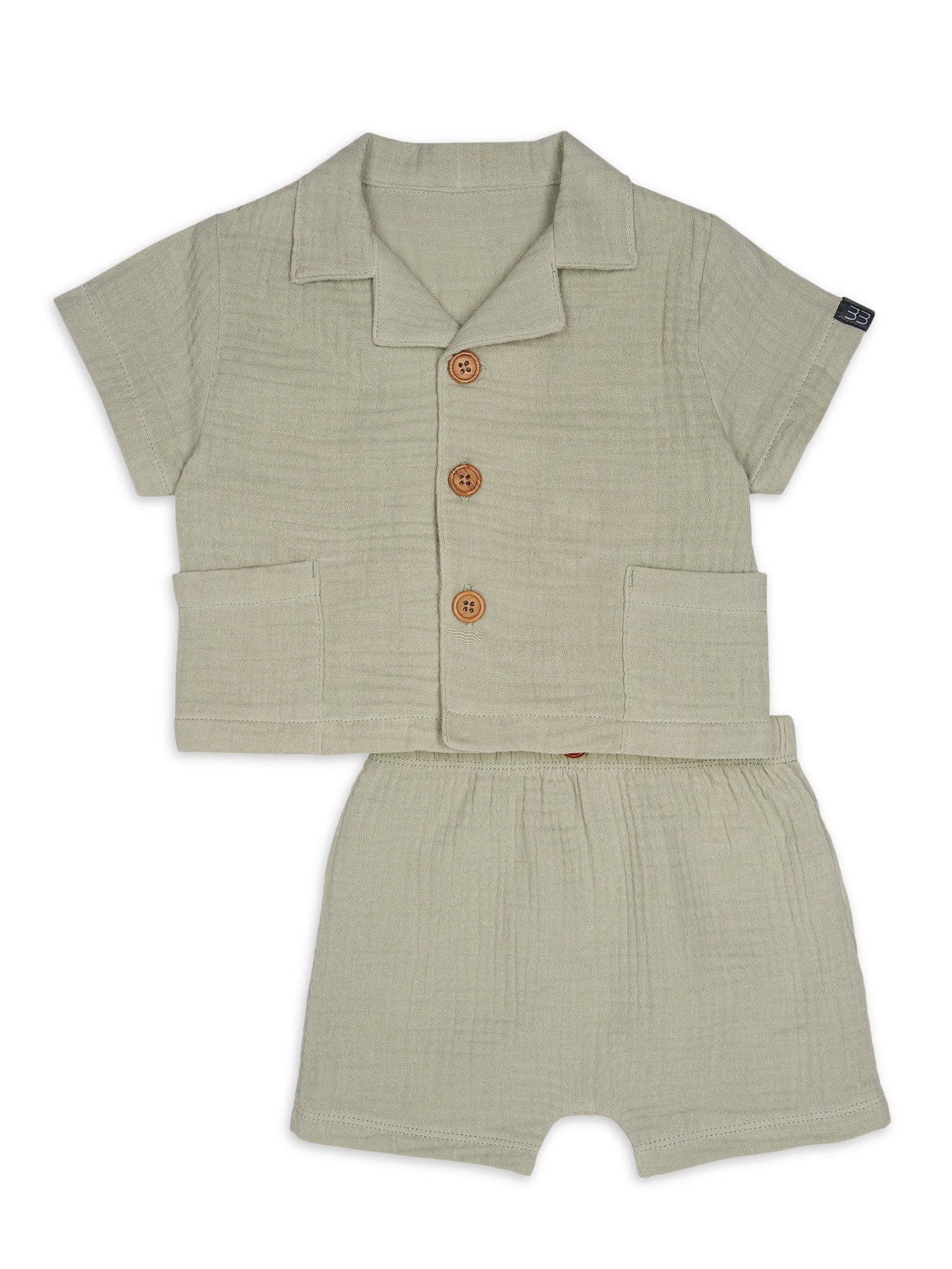 Modern Moments by Gerber Baby Boy Casual Shirt and Short Outfit Set, Sizes 0/3 Months - 24 Months | Walmart (US)