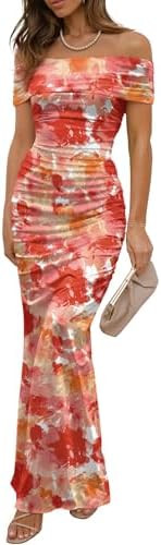 LUXVEER Wedding Guest Dresses for Women 2026 Floral Formal Cocktail Maxi Styles Off the Shoulder ... | Amazon (US)