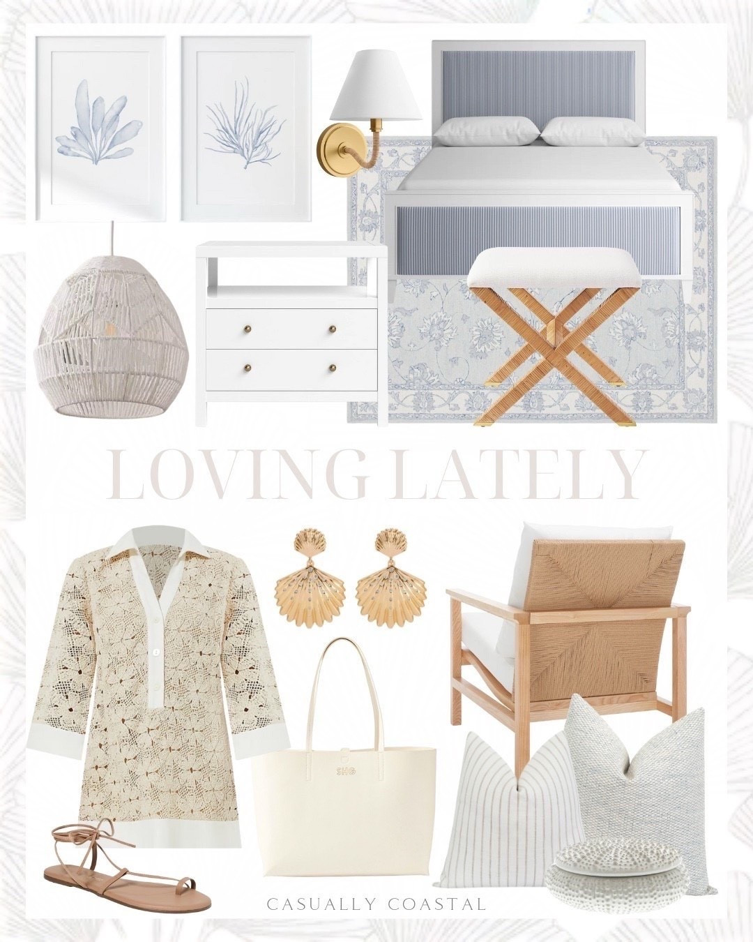 Loving Lately! 😍 Many items on sale!
——-
 Coastal home decor, coastal dress, coastal bed, coastal wall art, coastal chair, coastal wall decor, coastal tote bag, coastal pendant light, coastal stool, coastal sconce, coastal pillows, tuckernuck crochet dress, stripe pillow, woven pillow, upholstered armchair, muted blue corals, seaweed painting, Wool and cotton rug, oriental tug, wayfair rug, tkees lace up sandals, wayfair bed, upholstered standard bed, 2 drawer nightstand, dimmable bath sconce, pendant, sea urchin ceramic jewelry box, shell drop earrings, gold earrings, rattan x-base stool, tote bag

#LTKHome #LTKSaleAlert