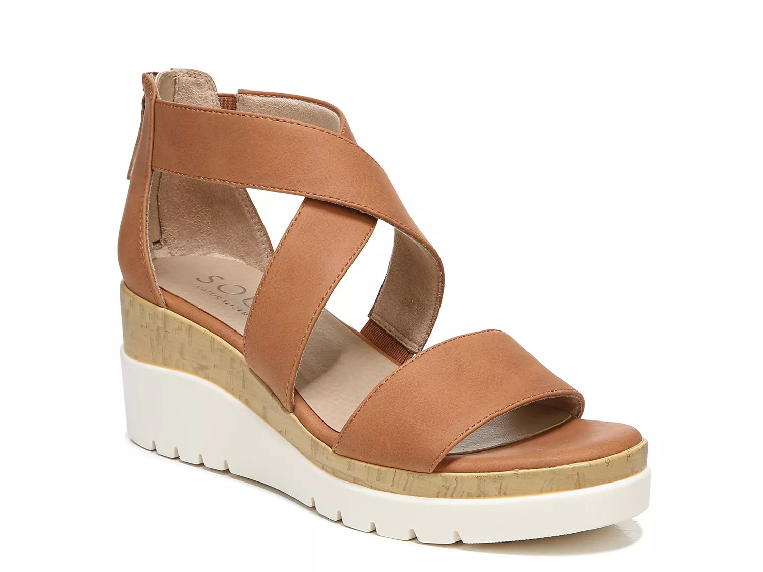 SOUL Naturalizer Wide Width Goodtimes Wedge Sandal | Women's | Toffee Brown Synthetic | Size 6.5 | Sandals | DSW