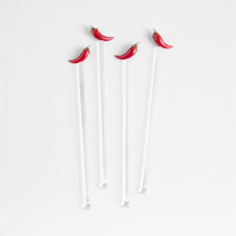 Chili Pepper Icon Glass Drink Stirrers, Set of 4 + Reviews | Crate & Barrel | Crate & Barrel