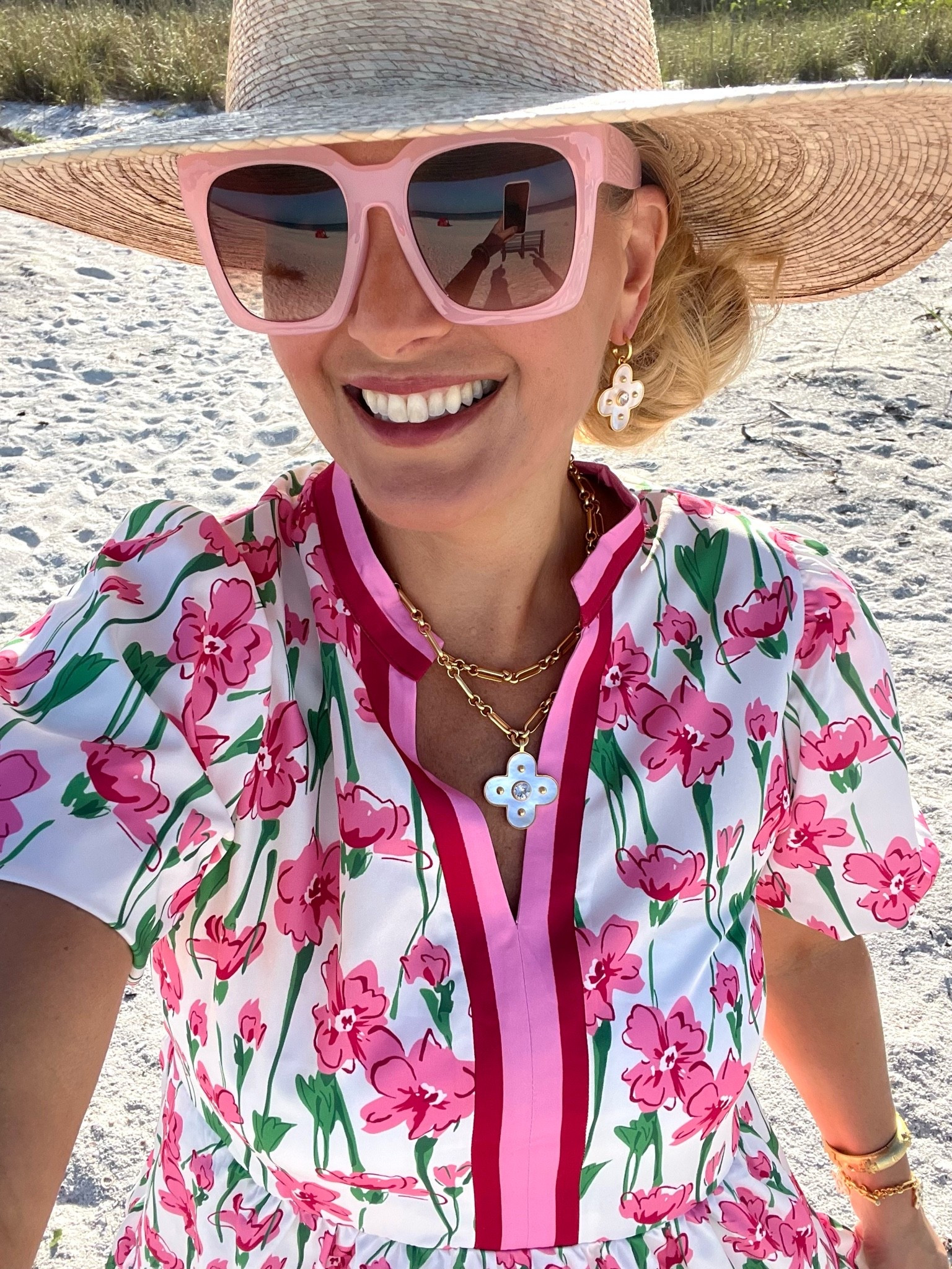 Obsessed with my Julie Vos jewelry. Just look at this mother of pearl necklace and earrings. They will make the best birthday gift and the perfect summer jewelry!

Also, my pink floral dress is perfect for a beach resort. I’m wearing it over my swimsuit.

Wearing a medium and fits true to size.

Don’t forget to add the straw hat, sandals and sunglasses to complete this beach resort look!

#LTKSeasonal #LTKOver40 #LTKSaleAlert #LTKTravel #LTKgrwm #LTKootd #LTKMidsize #LTKSwim #LTKWedding