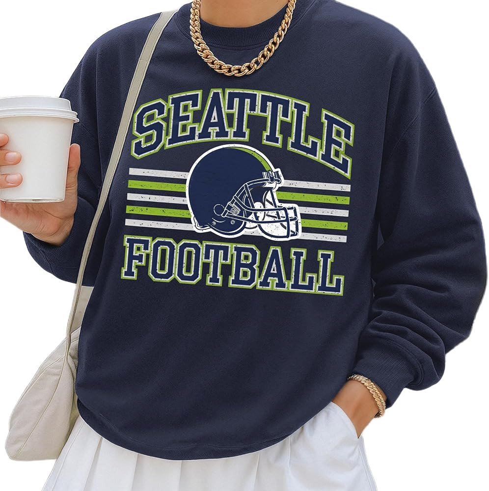Distressed Seattle Football Sweatshirt – Retro Collegiate Style Vintage Helmet Pullover for Wom... | Amazon (US)