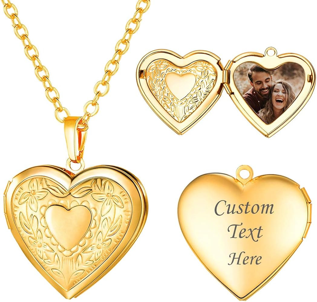 U7 Women Locket Necklace Platinum 18K Gold Photo Lockets that Hold Picture,Chain 20 Inch Personal... | Amazon (US)