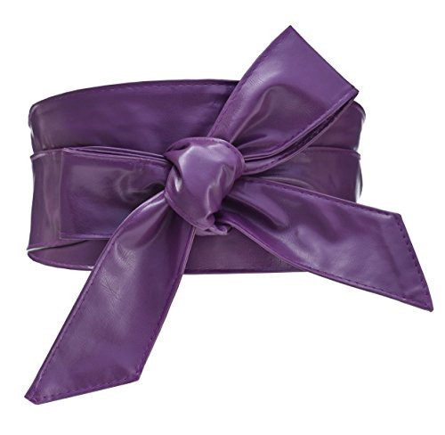Woman Wide PU Leather Belt Obi Belt Self Tie Cinch Belt Wrap Around Bowknot Waistband Bright Color for Dress | Amazon (US)