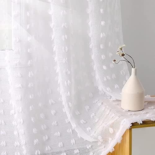 Guken White Sheer Curtains 84 Inches Long for Living Room Bedroom 2 Panels Boho Farmhouse White T... | Amazon (US)