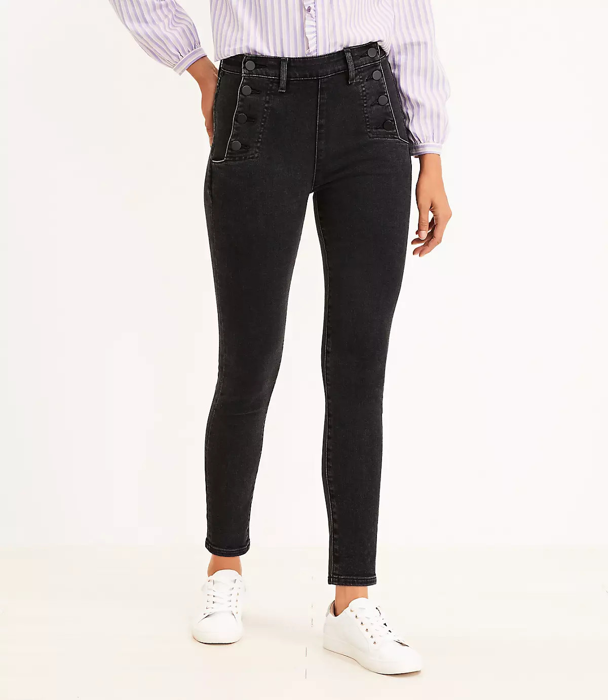 Admiral High Rise Skinny Jeans in Black | LOFT