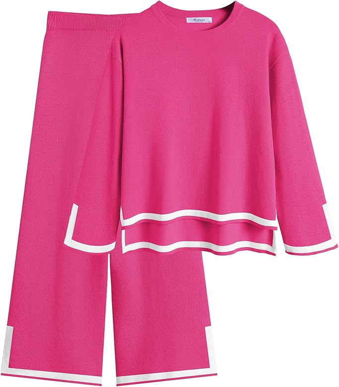 Arshiner Girl's 2 Piece Outfits Long Sleeve Knit Pullover Sweater Tops Wide Leg Pants Casual Fall... | Amazon (US)