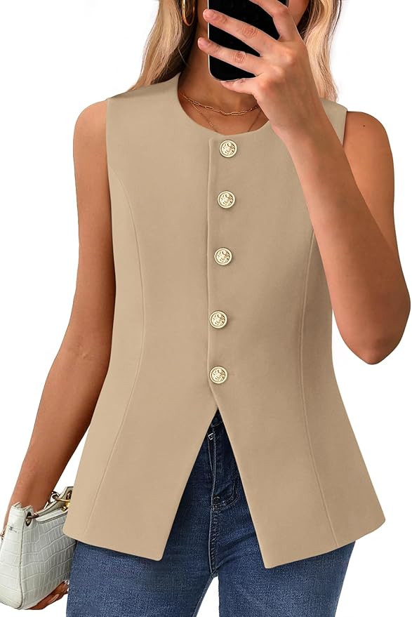 BTFBM Summer Suit Vest Tops For Women 2026 Sleeveless Blazers Work Business Casual Outfits Button... | Amazon (US)