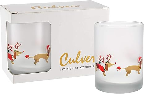 Culver Holiday Decorated Frosted Double Old Fashioned Tumbler Glasses, 13.5-Ounce, Gift Boxed Set... | Amazon (US)