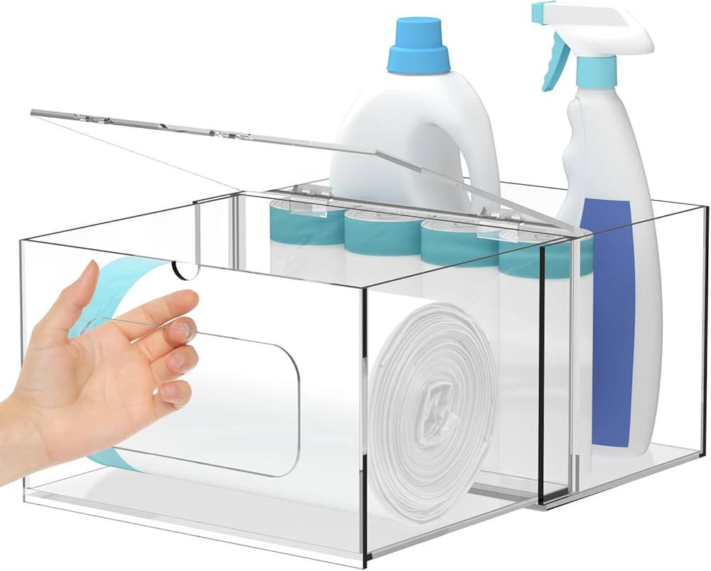 2 in 1 Acrylic Trash Bag Dispenser, Extra Large Under Sink Garbage Bag Organizer, Pull-Out trash ... | Amazon (US)