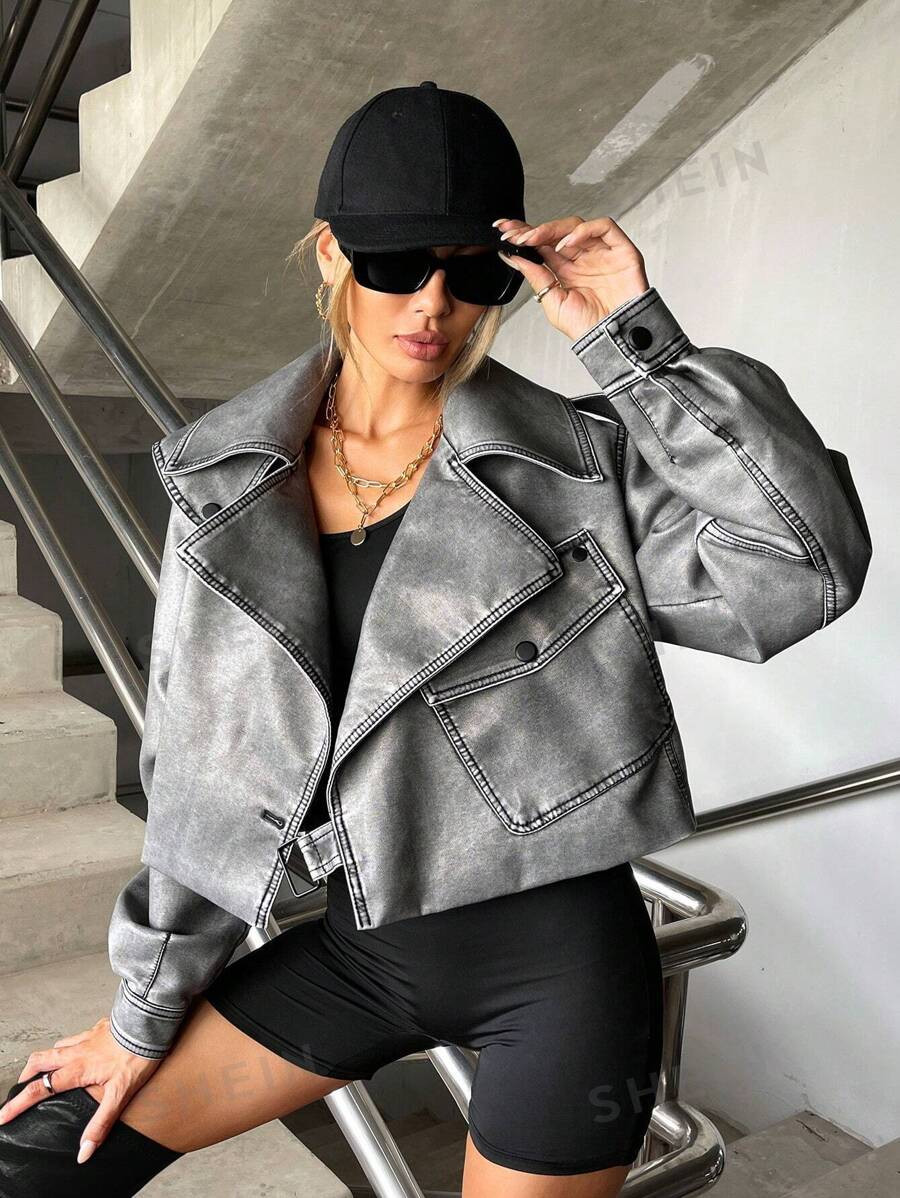 SHEIN Affinna Zip Up Moto Jacket | SHEIN